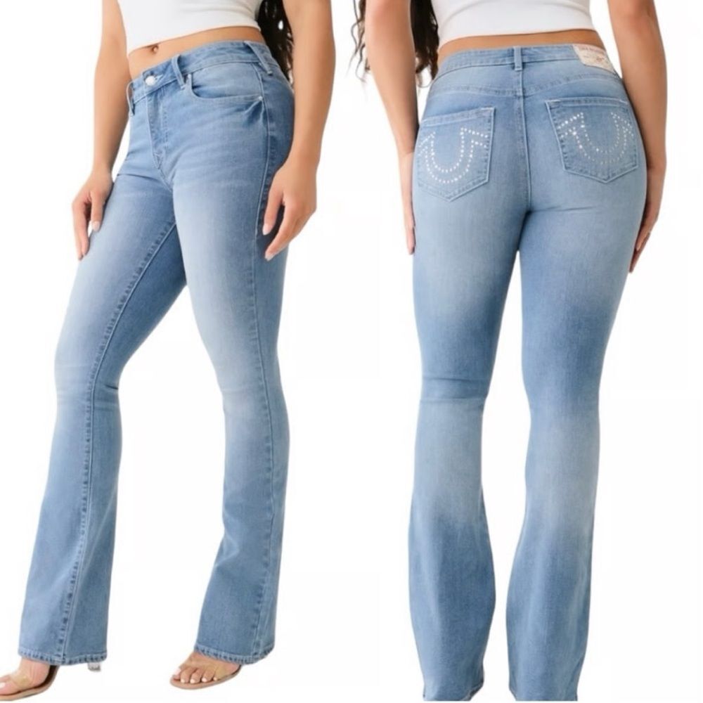 True Religion Becca Crystal midrise bootcut light wash jeans size 28 NWT